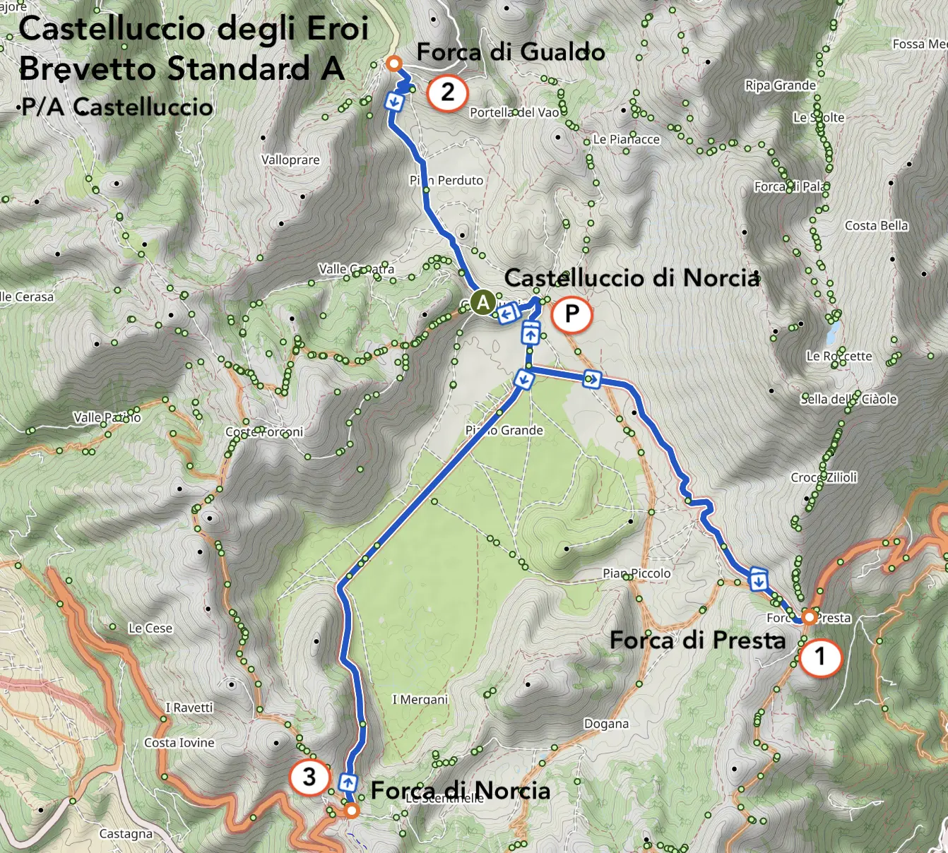 Percorso STANDARD A con partenza e arrivo da Castelluccio