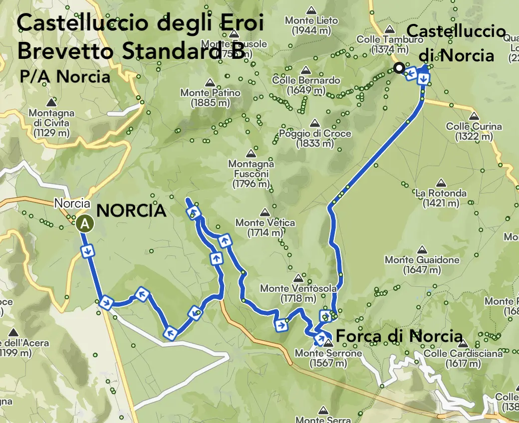 Percorso STANDARD B con partenza e arrivo da Norcia