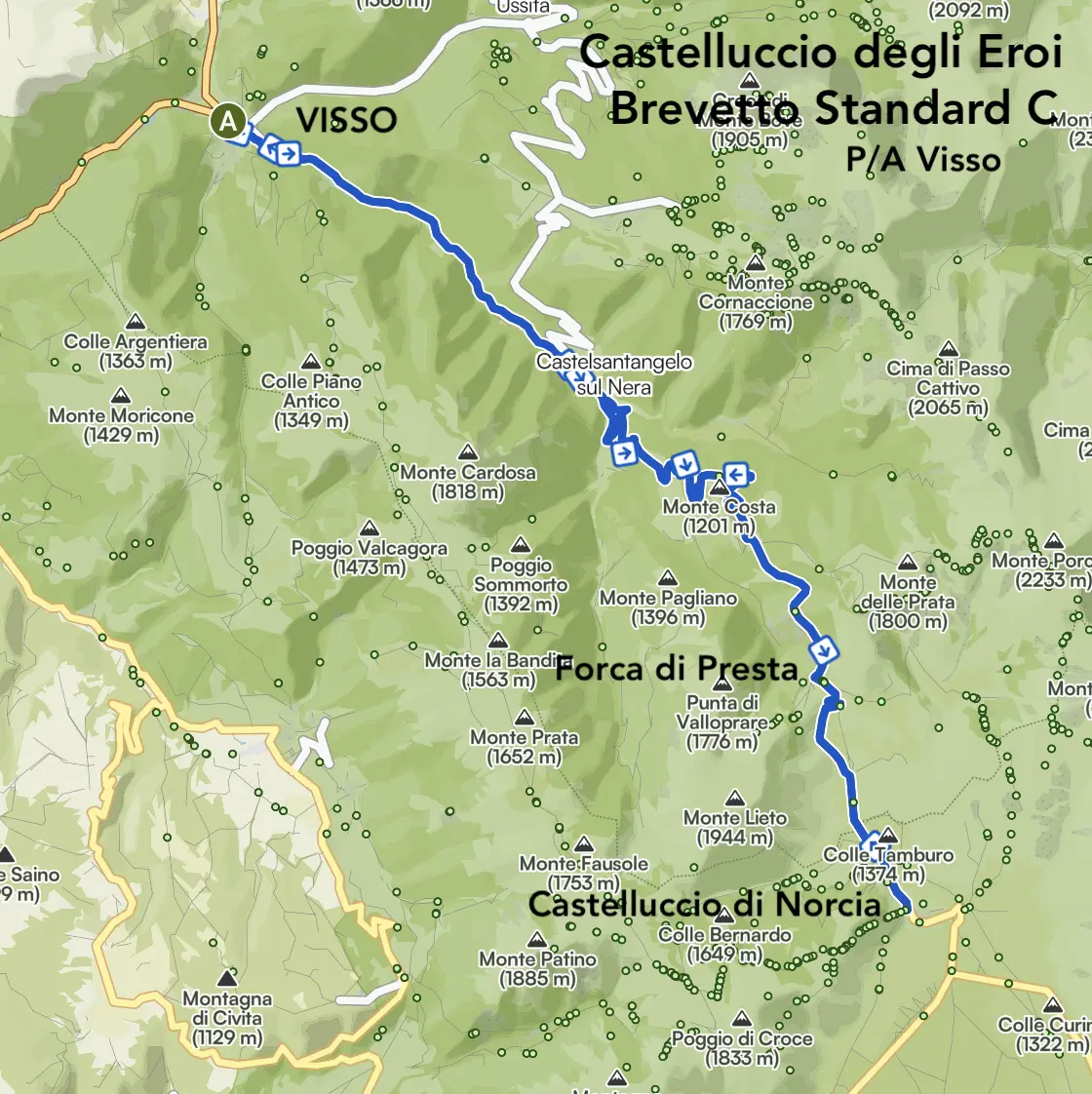 Percorso STANDARD C con partenza e arrivo da Visso