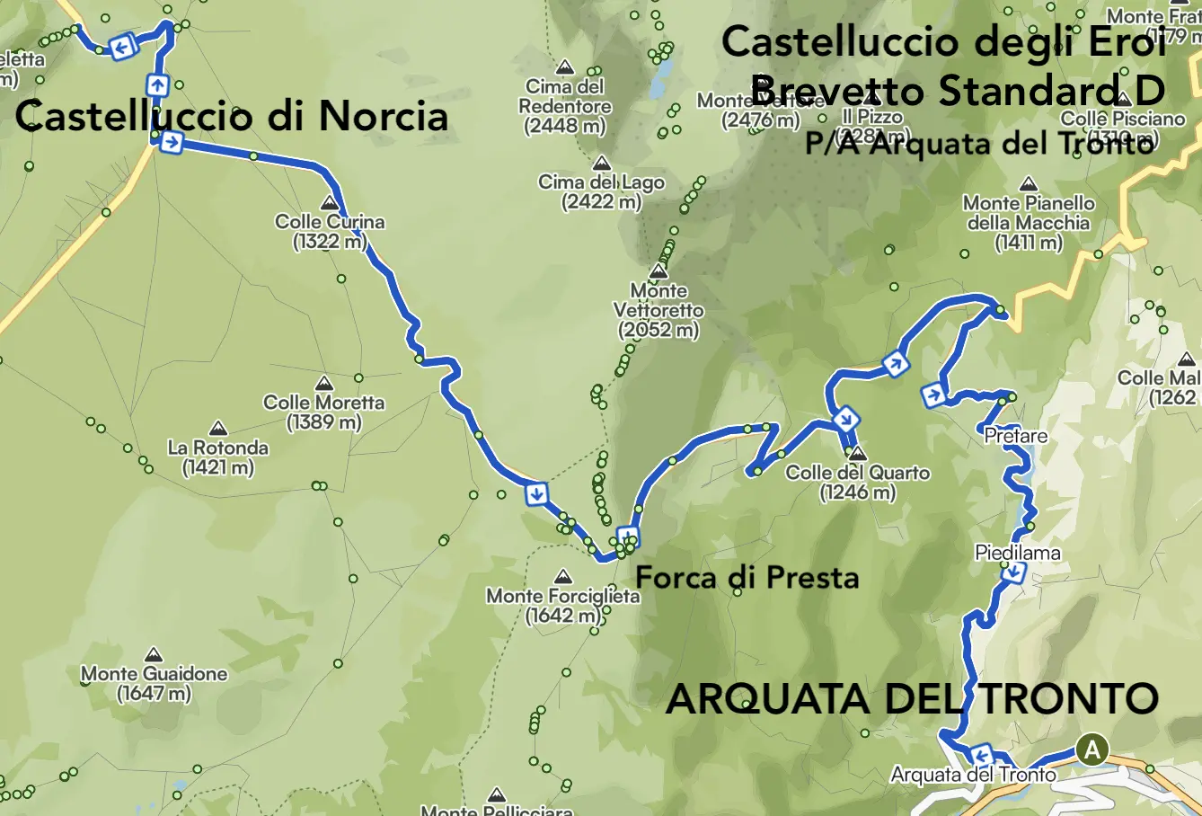 Percorso STANDARD D con partenza e arrivo da Arquata del Tronto